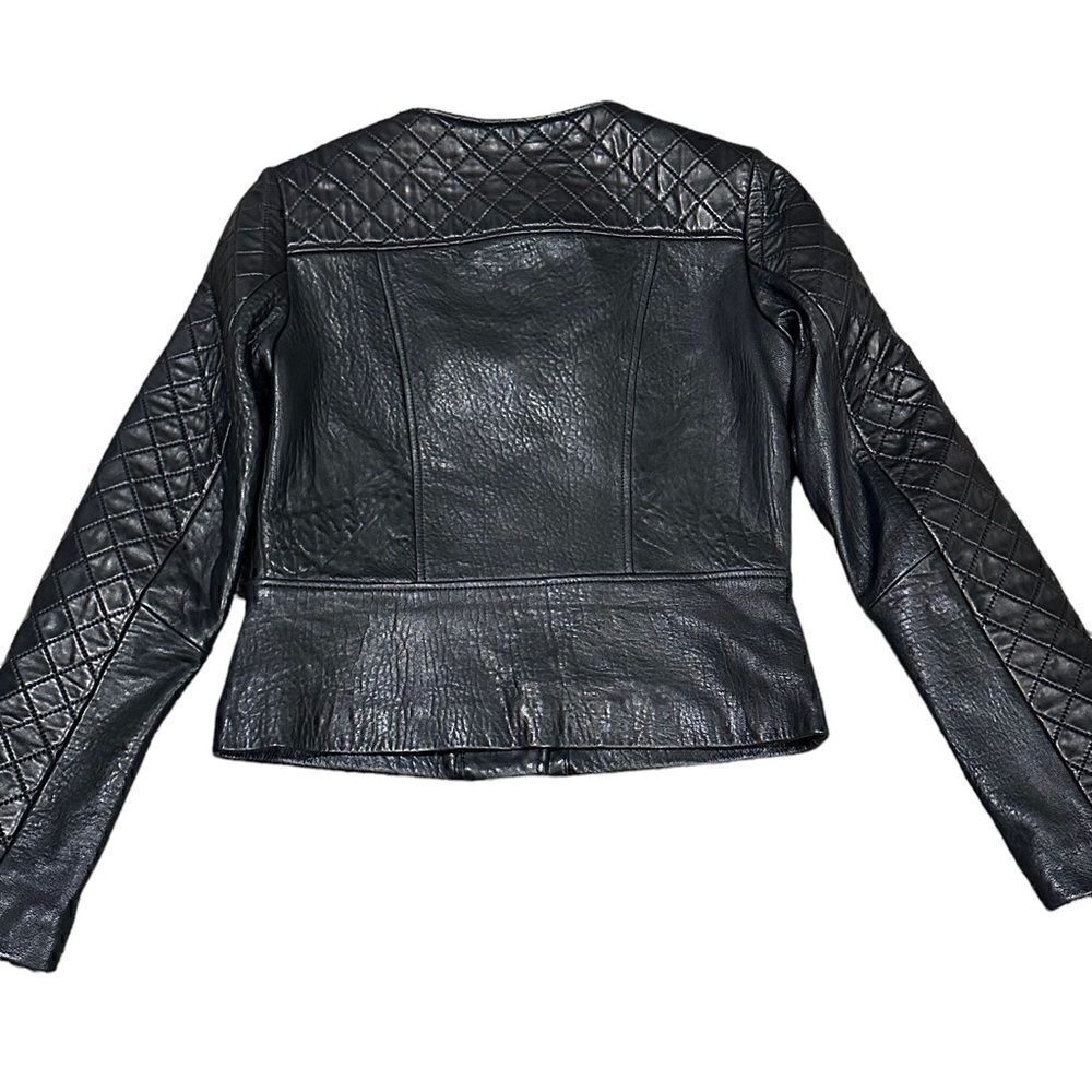 Dawn Levy Black Quilted Genuine Leather Moto Jacket Size Small - Picture 6 of 8